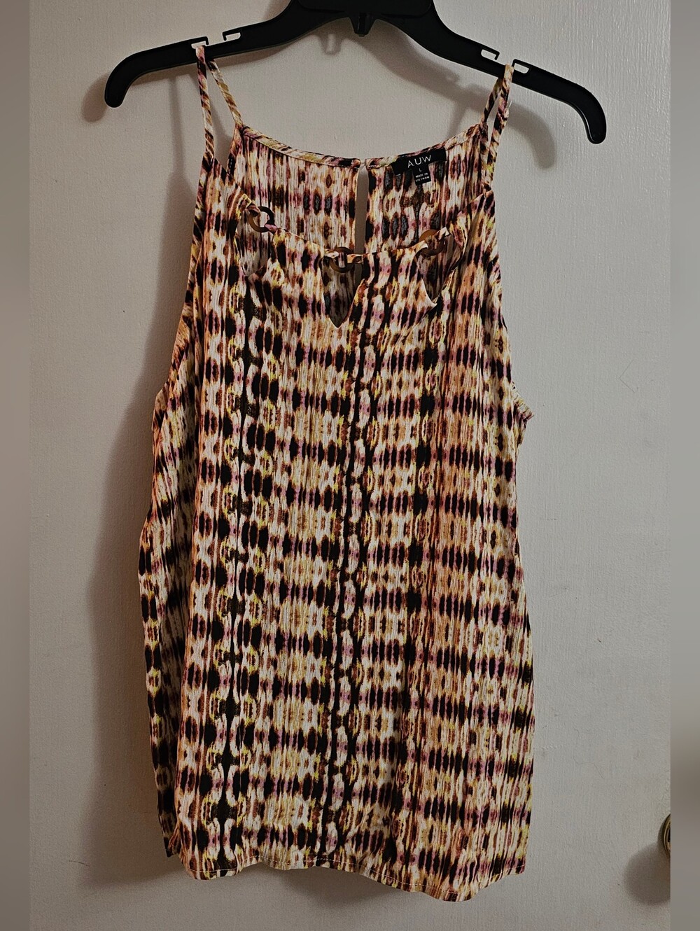 AUW Multicolor Printed Spaghetti Strap Blouse - Cream, Brown, Pink